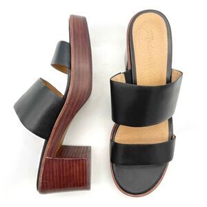 Madewell Kiera Mule Platform Sandals Black Leather Heels Size 9.5 Chunky Heel